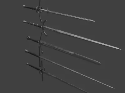 Set of Five Two-Handed Swords Low-poly 3D model