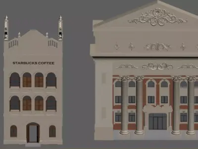low poly European architecture Low-poly 3D model