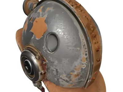 Rusted Industrial Mining Helmet Headlamp Low-poly 3D model