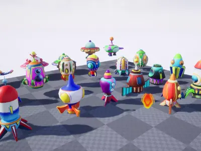 Cartoon SpaceShip Pack Low-poly 3D model