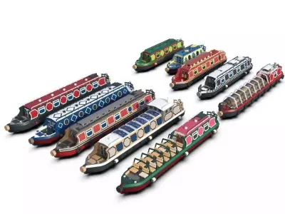 Narrowboats collection canal boat Low-poly 3D model
