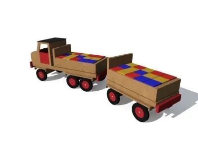 toy  truck with trailer and wooden blocks 3D model