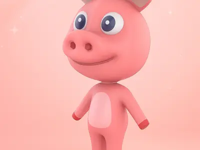 Adorable Pig Cartoon Low-poly 3D model