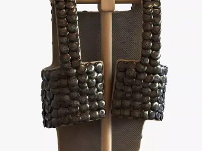 Old scale body armor on wood hanger 3D model