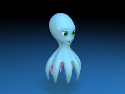 cartoon squid Low-poly 3D model