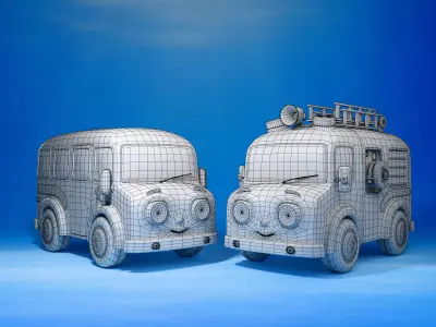 Cute Baby Bus And Fire Truck 3D Model Pack 3D model