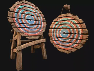 Medieval Wooden Target Weapon Armory Furniture  Low-poly 3D model