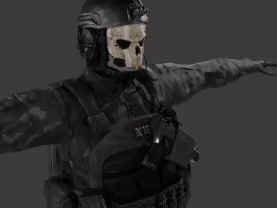 Ghost Simon Riley from Call Of Duty rigged Low-poly 3D model