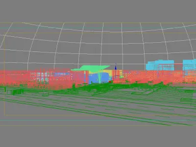 Architecture modern building in middle of street 3D model