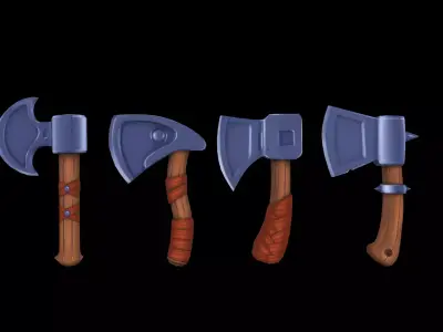 Hand Painted Toon Axes  Low-poly 3D model
