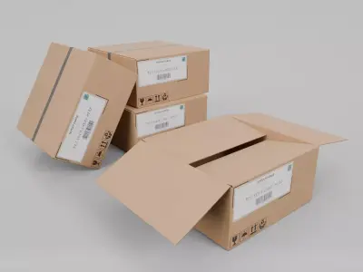 Cardboard Box R-442 - Rigged and Customizable Low-poly 3D model
