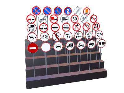 Road Prohibition signs Low-poly 3D model