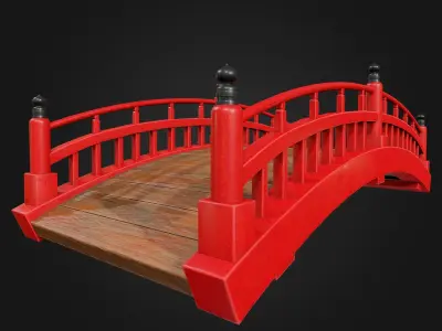 Japanese Red brigde torii garden low poly gameready VR AR Low-poly 3D model