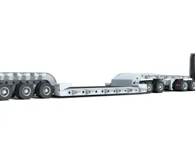 Truck with Lowboy Trailer 3D model