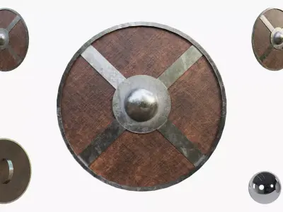 Medival Round Woden Shield Low-poly 3D model