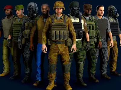 Modular military character Low-poly 3D model