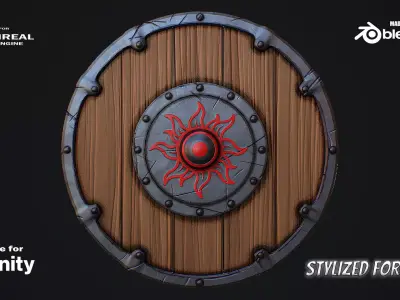 Viking shield Stylized game ready 3d model Low-poly 3D model