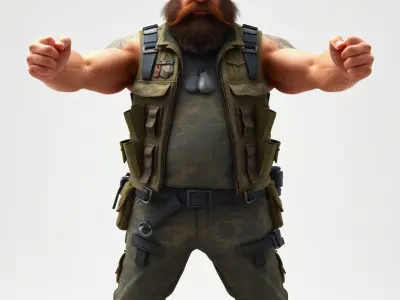 Rugged Mercenary Character  Rigged and Animated Low-poly 3D model