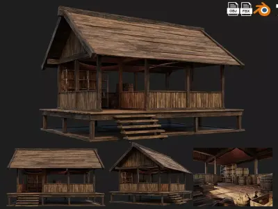 Old Wooden Shed Building House 4K Textures GameReady 78 Low-poly 3D model
