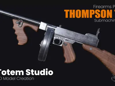 Thompson T-1 Submachine Gun Low-poly 3D model