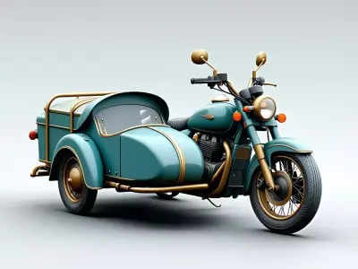 Retro Motorcycle with Sidecar Low-poly 3D model