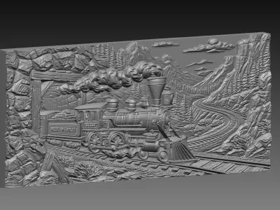Western Steam Train Tunnel Relief Locomotive CNC Carving 3D print model