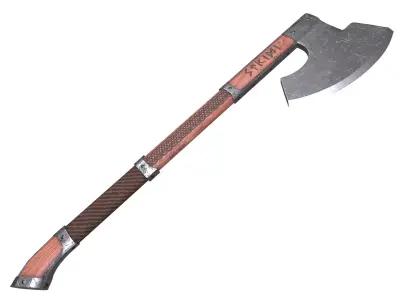 Medieval axe Low-poly 3D model 10