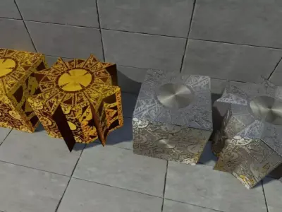 HellBoxet three gold and silver boxes Low-poly 3D model