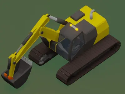Simple cartoon diesel excavator Low-poly 3D model