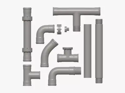 Plastic Pipes with Fittings Set 3D model