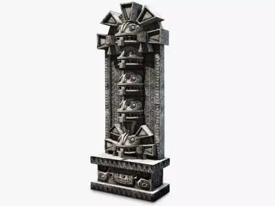 Aztec stone artefact wall  Low-poly 3D model
