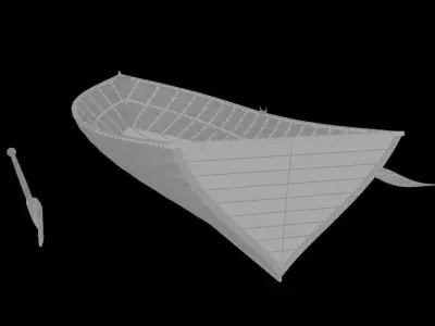 wooden boat with oars 3D model