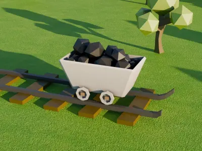 Low Poly Coal Cart and Mine Rail - Optimized Exterior Set 3D model