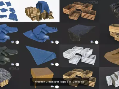 Wooden Crates and Tarps Set 3D Model Pack