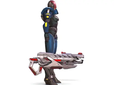 Woman Cyborg - Female Soldier with Rifle and Pistol Low-poly 3D model