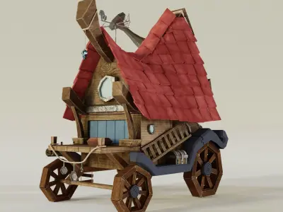 Wooden witch hut low poly 3D model Low-poly 3D model