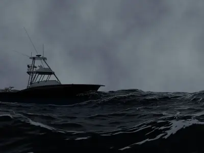Realistic Stormy Ocean and Boat 3D Animation 3D model