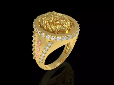 Lion Head Round Signet Ring 3D print model