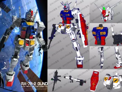 Gundam RX-78-2 Armor - DIY Cosplay Pepakura Foam Template Low-poly 3D model