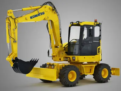 Wheeled Excavator Komatsu PW98MR-8 Rigged 3D model