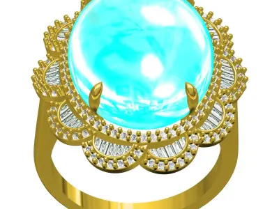 Antique Aquamarine Cabochon Cathedral Engagement Ring 3D print model