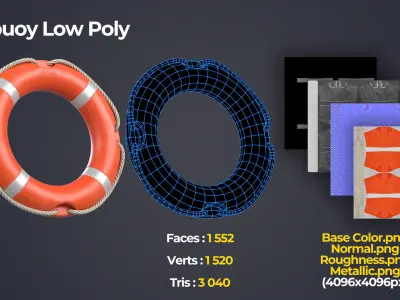 Lifebuoy orange life preserver Low-poly 3D model