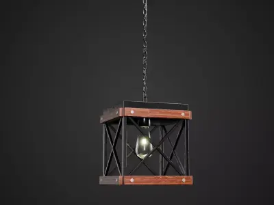Iron and Wood Pendant Light Low-poly 3D model