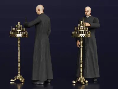 Priest with Church Candlestick Stand 3D model