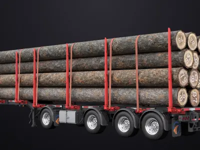 Logging Trailer 01 Red with Load Single Mat All PBR Textures 3D model