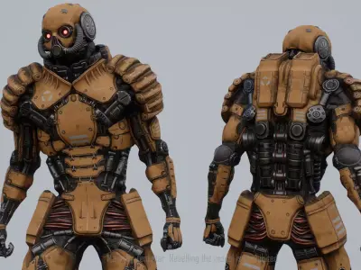 Gameready highly detailed realistic yellow robot Low-poly 3D model