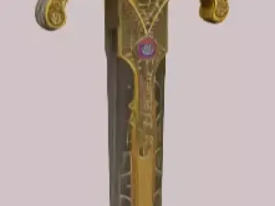 Monarchs Heritage Handcrafted Gold Gemstone Battle Greatsword 3D model