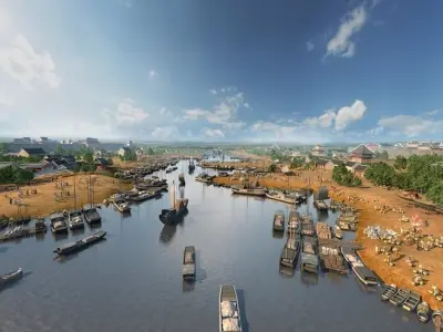 3DMAX model  Ancient Chinese wharf and canal shipping 3D model
