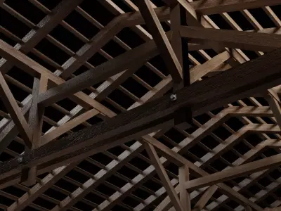 Wooden Roof Queen Post Truss  Free low-poly 3D model