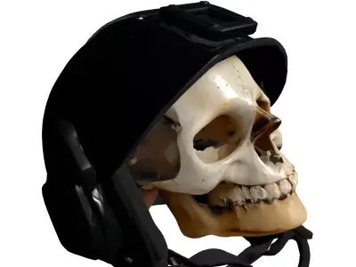 Damaged Military Helmet with Skull Low-poly 3D model